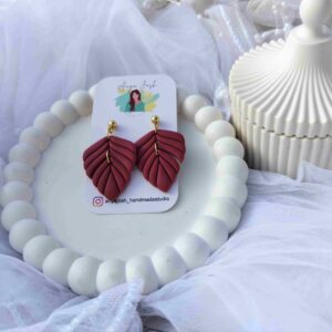 Feather Earrings - Maroon