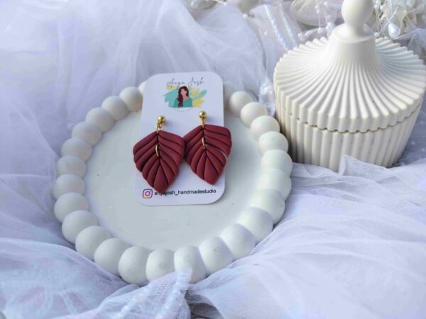 Feather Earrings - Maroon