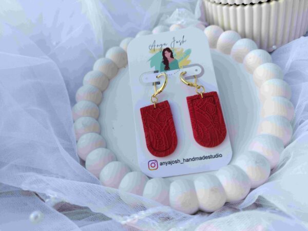 Textured Earrings - Crimson Red